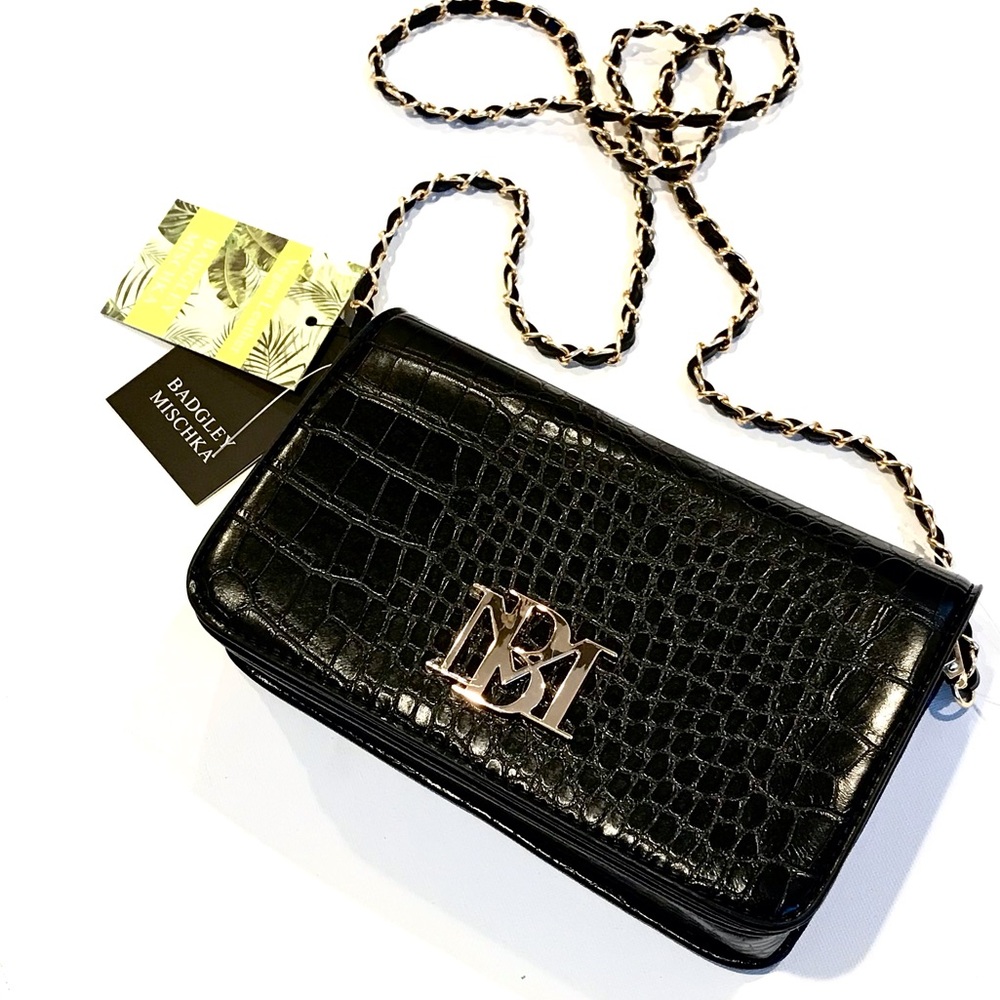 NWT✨ Black Badgley Mischka Croco Crossbody